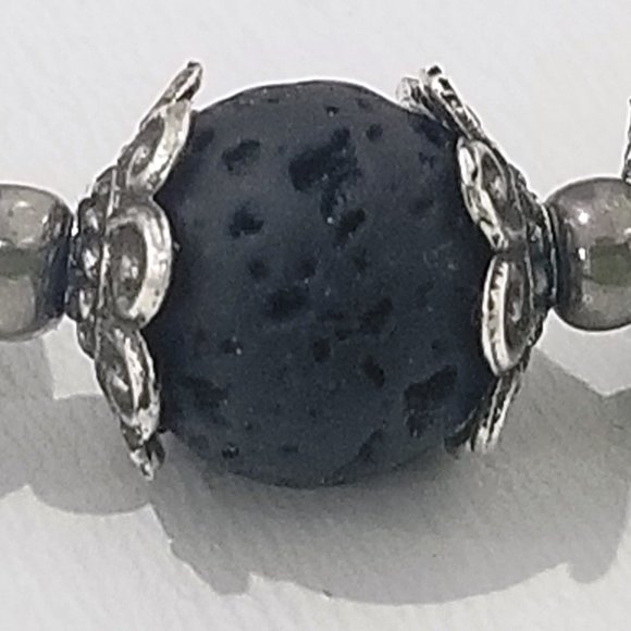 Feel Good™ - 8” Elastic Essential Oil Bracelet - Green Jade-Lava Rock-Matte Onyx - Picture 5 of 8